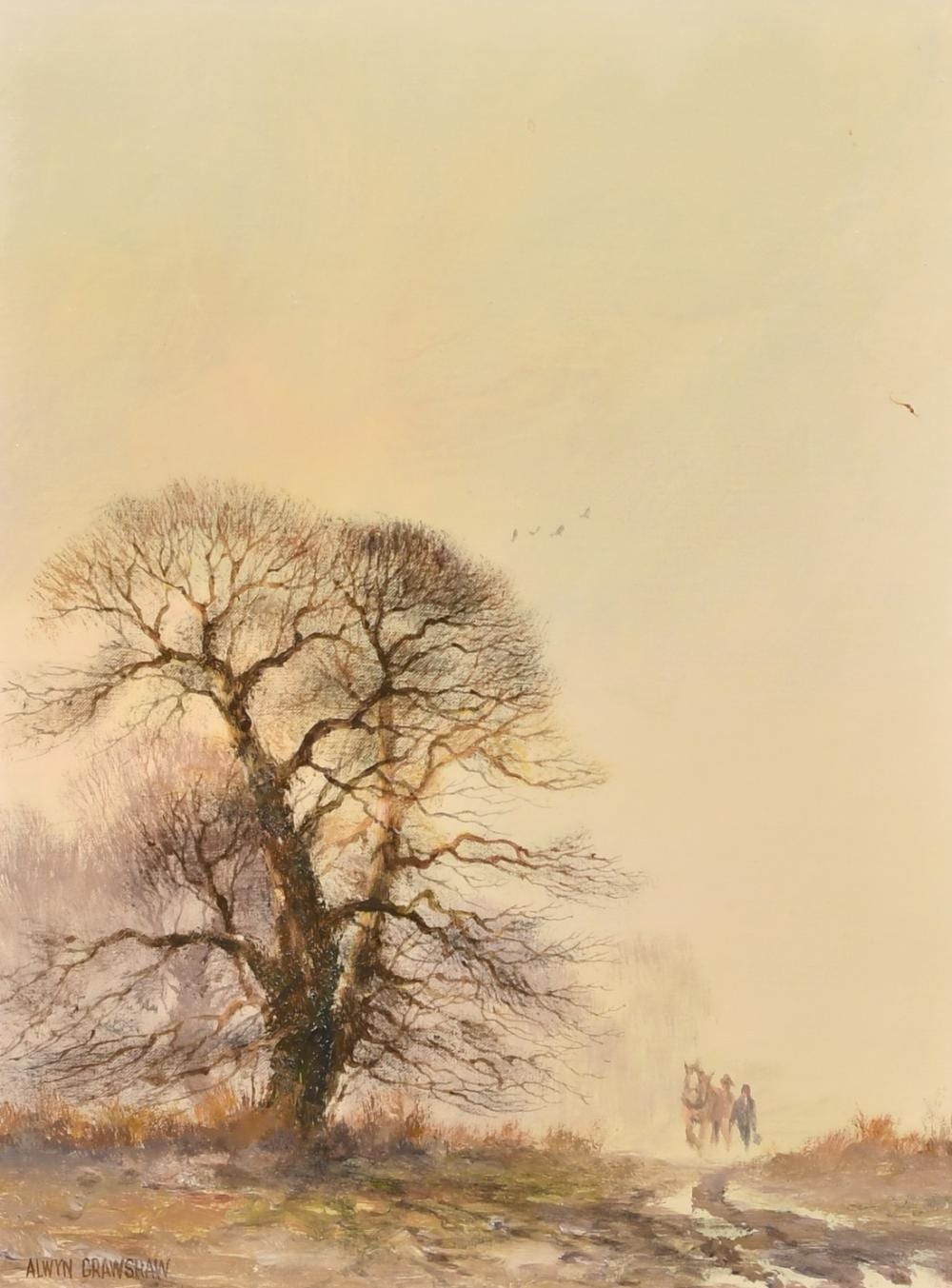 Alwyn Crawshaw comparable auction result: alwyn crawshaw b 1934 british figures and horse on a country path in winter oil on canvas signed 16 x 1