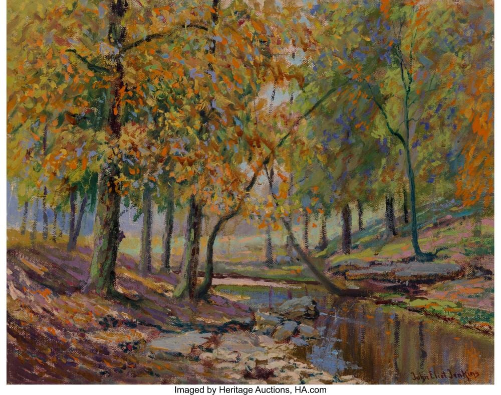John Eliot Jenkins comparable auction result: john eliot jenkins american 1868 1937 woodland landscape with stream oil on c