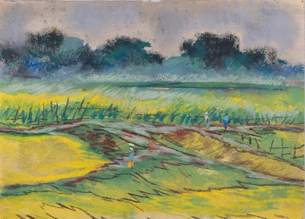 Gopal Ghose comparable auction result: gopal ghose indian 1913 1980 figures in a field pastel on paper 11 x 13 3 4 in full sheet