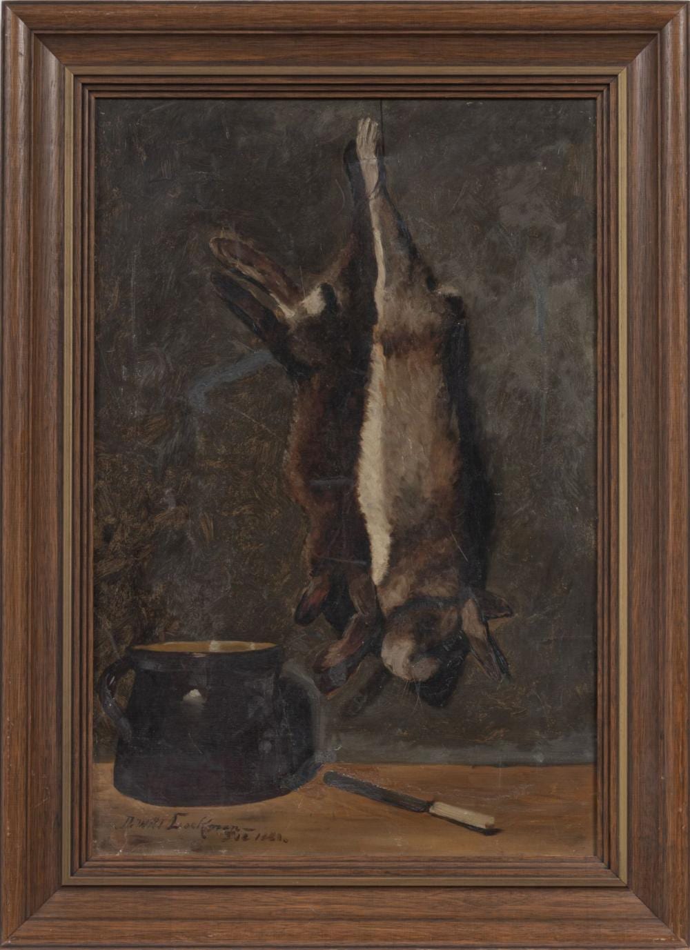 dewitt mcclellan lockman american 1870 1957 oil on canvas h 30 w 20 hare hunting trophy · DuMouchelles · 2021-10-08 DeWitt McClellan Lockman comparable auction result: dewitt mcclellan lockman american 1870 1957 oil on canvas h 30 w 20 hare hunting trophy