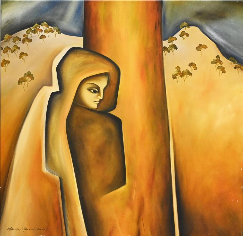 Marian Rennie comparable auction result: marian rennie shrouded 2003 oil on canvas 85 x 85cm condition very good stretched canvas and ready to hang