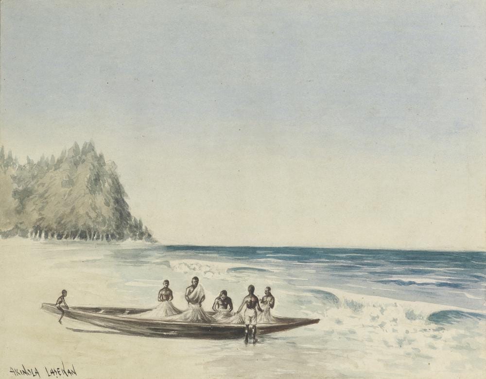 akinola lasekan nigerian 1921 1972 fishermen sorting the catch · Bonhams · 2021-10-12 Akinola Lasekan comparable auction result: akinola lasekan nigerian 1921 1972 fishermen sorting the catch