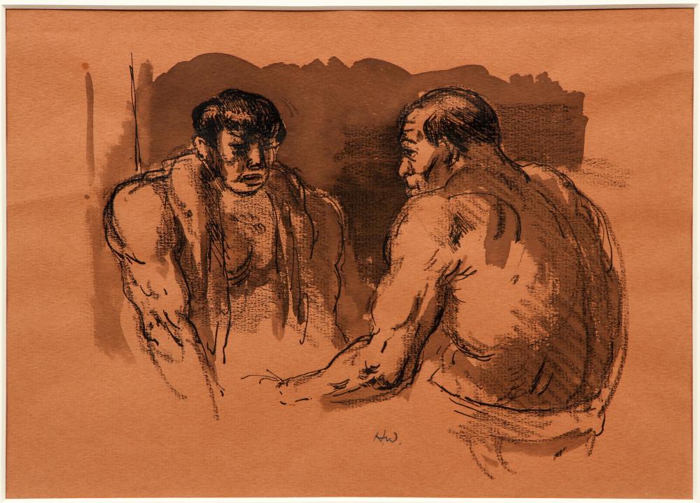Harry Herman Wickey comparable auction result: harry wickey wash drawing two boxers