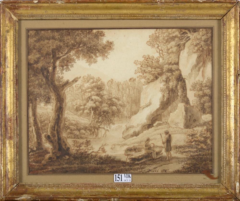 Albert Christoph Dies comparable auction result: dessins paysage anim aux environs de saltzbourg plume d encre brune et lavis sur papier sign