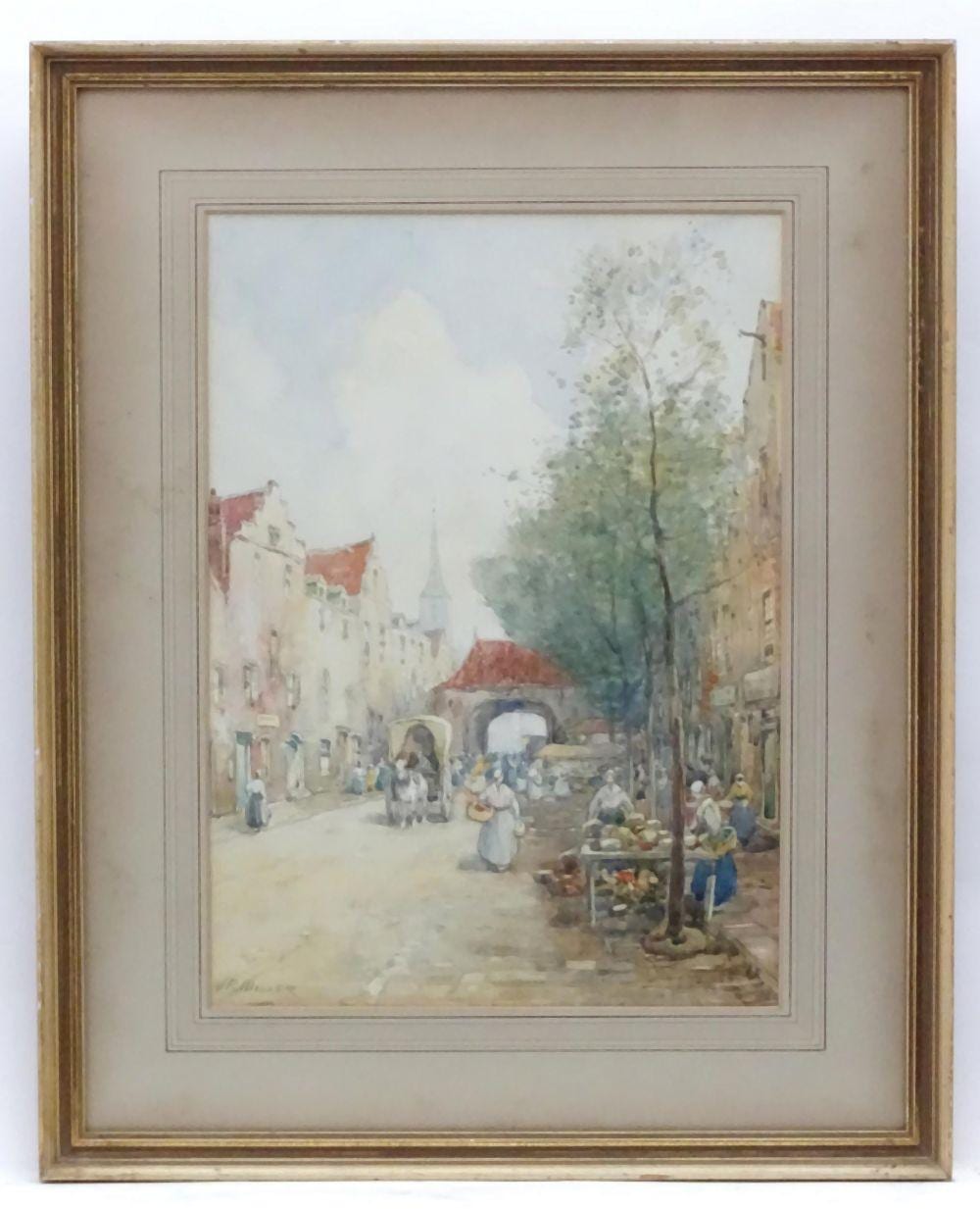James Robertson Miller comparable auction result: james robertson miller 1880 1912 watercolour a continental street scene with a busy market sign