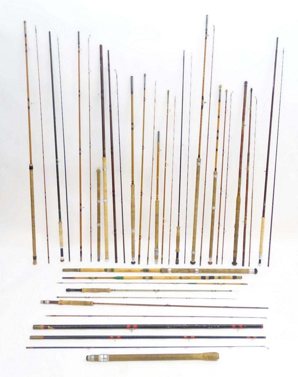 Fishing: a large collection of mid 20thC split cane rods, comprising: Hardy Bros. 'Palakona - The Fe sold by Claydon Auctioneers, lot 2396 — auction record photograph