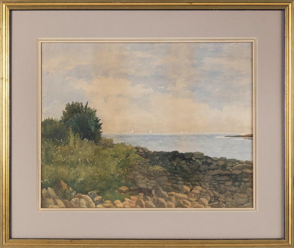 Ellen Robbins comparable auction result: ellen robbins massachusetts 1828 1905 sailboats off a rocky coastline watercolor 16 75 x 21 75 framed 25 5 x 30 5