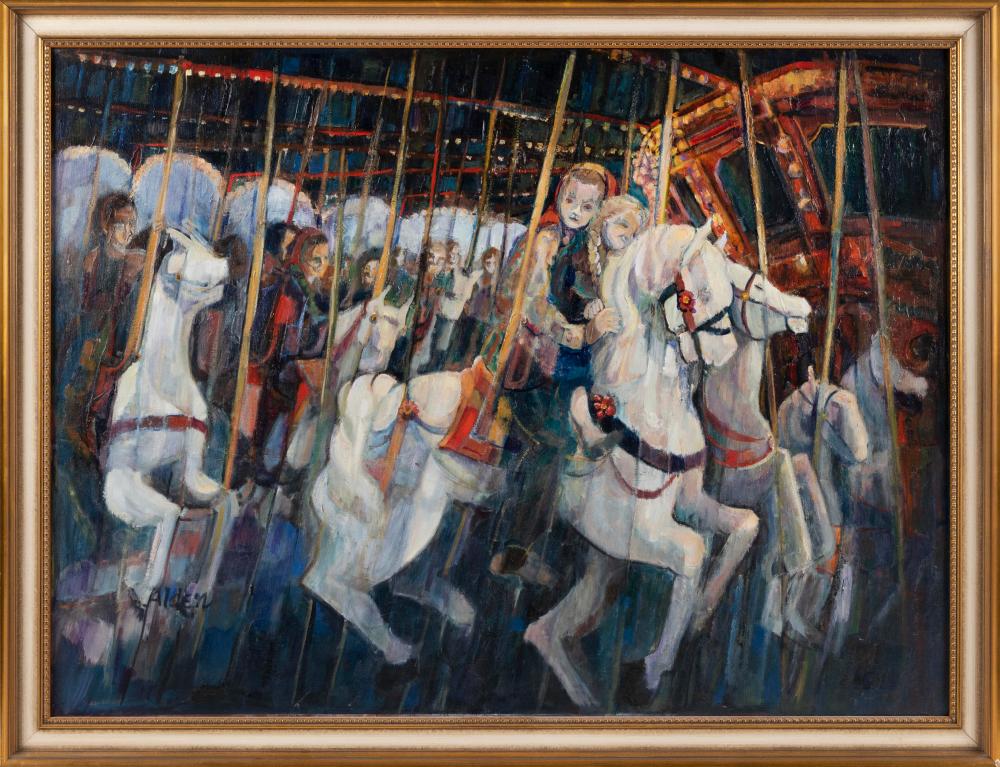 Selma Alden comparable auction result: selma alden massachusetts contemporary riding the carousel oil on canvas 30 x 40 framed 33 5 x 43 5