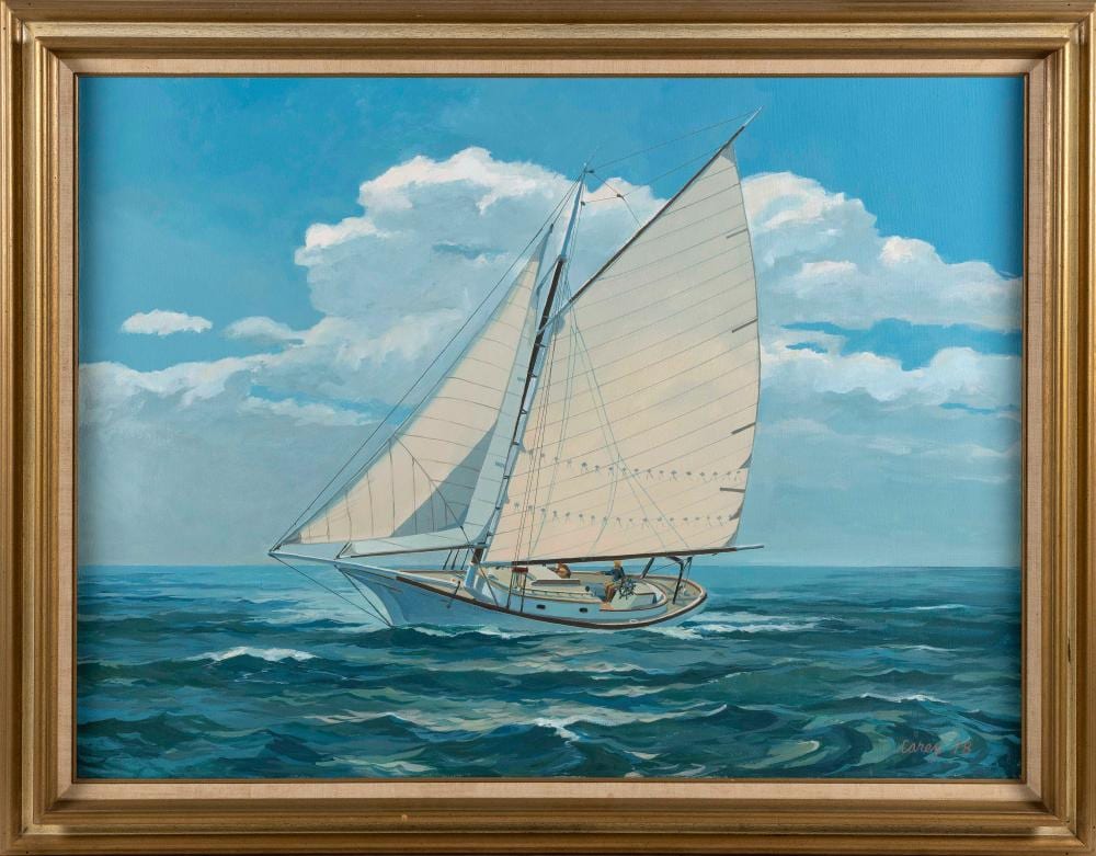 june carey california maryland contemporary a day of sailing oil on canvas 30 x 40 framed 36 x 46 · Eldred's · 2021-11-01 * JUNE CAREY comparable auction result: june carey california maryland contemporary a day of sailing oil on canvas 30 x 40 framed 36 x 46