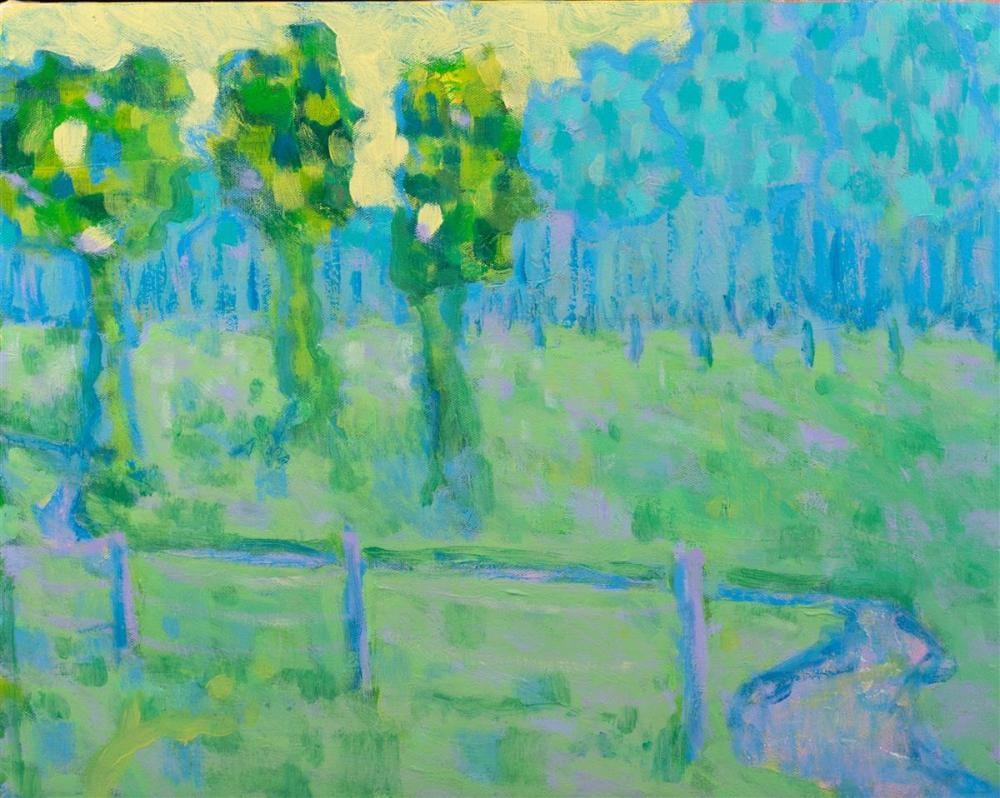 Jamie Marin-Price comparable auction result: jamie marin price american 1970 clearing with stream oil on canvas 16 1 4 x 20 in 20 x 24 in framed