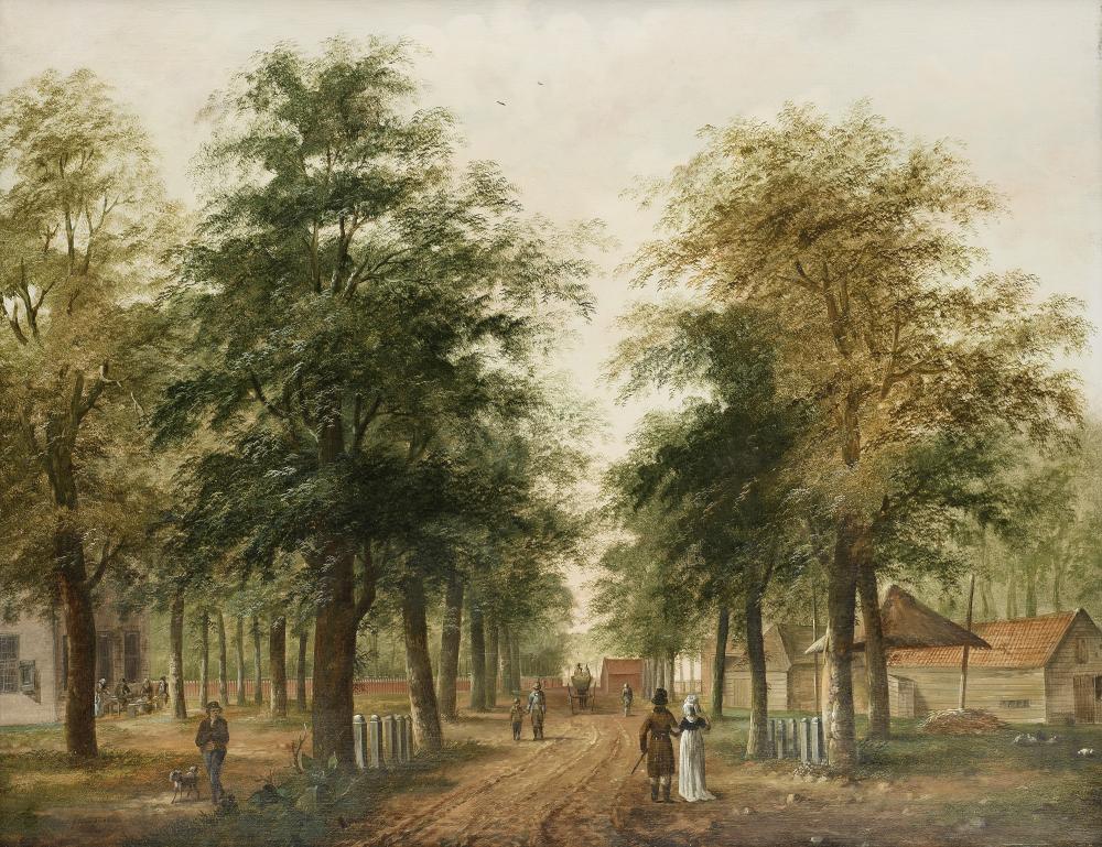 Paulus la Fargue comparable auction result: paulus constantijn la fargue the hague 1729 1782 leiden an elegant couple promenading on a wooded avenue
