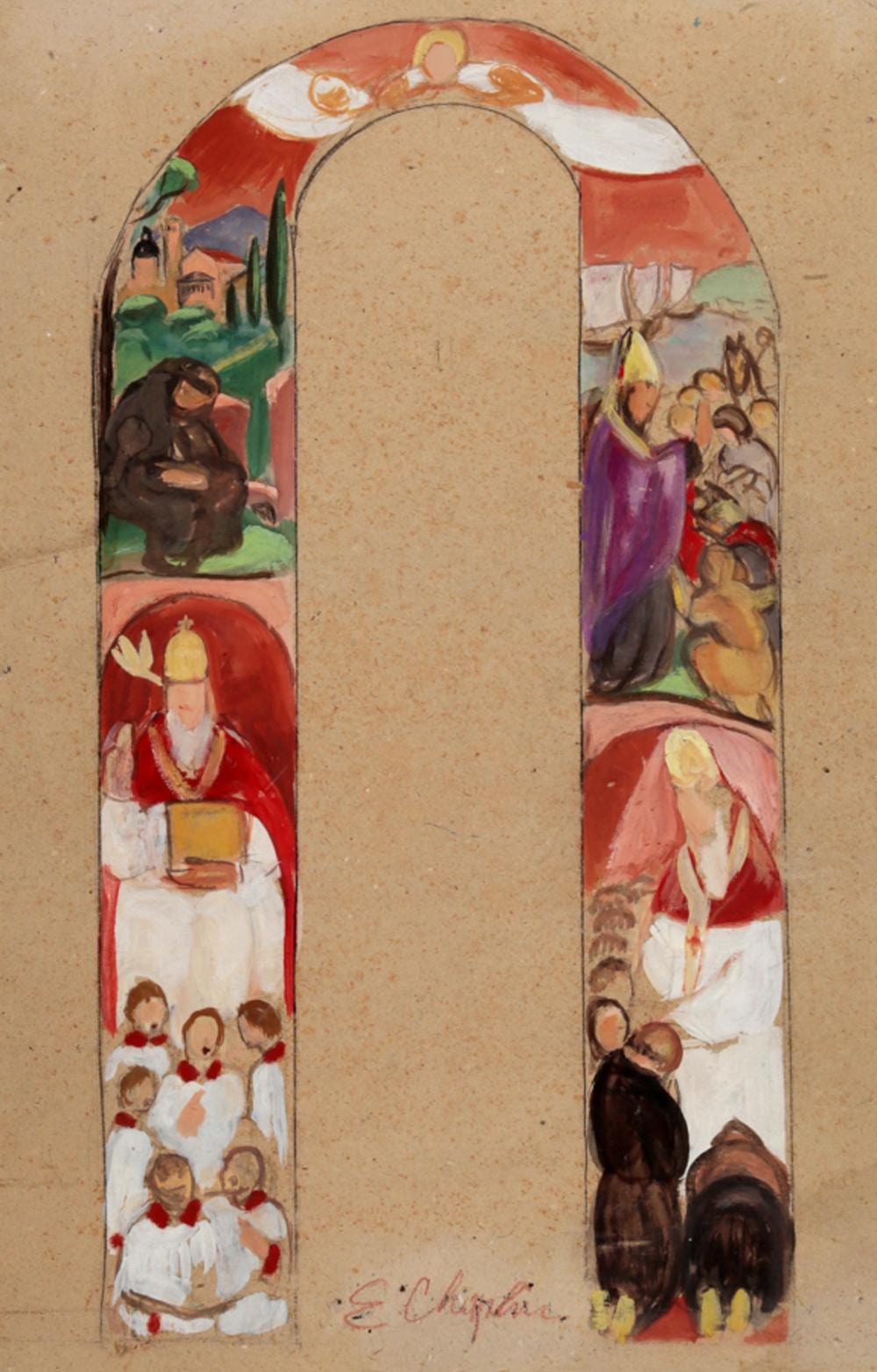 Elisabeth Chaplin comparable auction result: elisabeth chaplin studio preparatorio per la vetrata della chiesa di san gregorio a parigi 1930 40