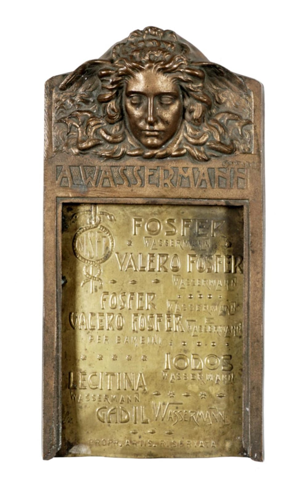 Edoardo Rubino comparable auction result: edoardo rubino portaricette pubblicitario liberty con testa di medusa della ditta august von wassermann 1900 circa
