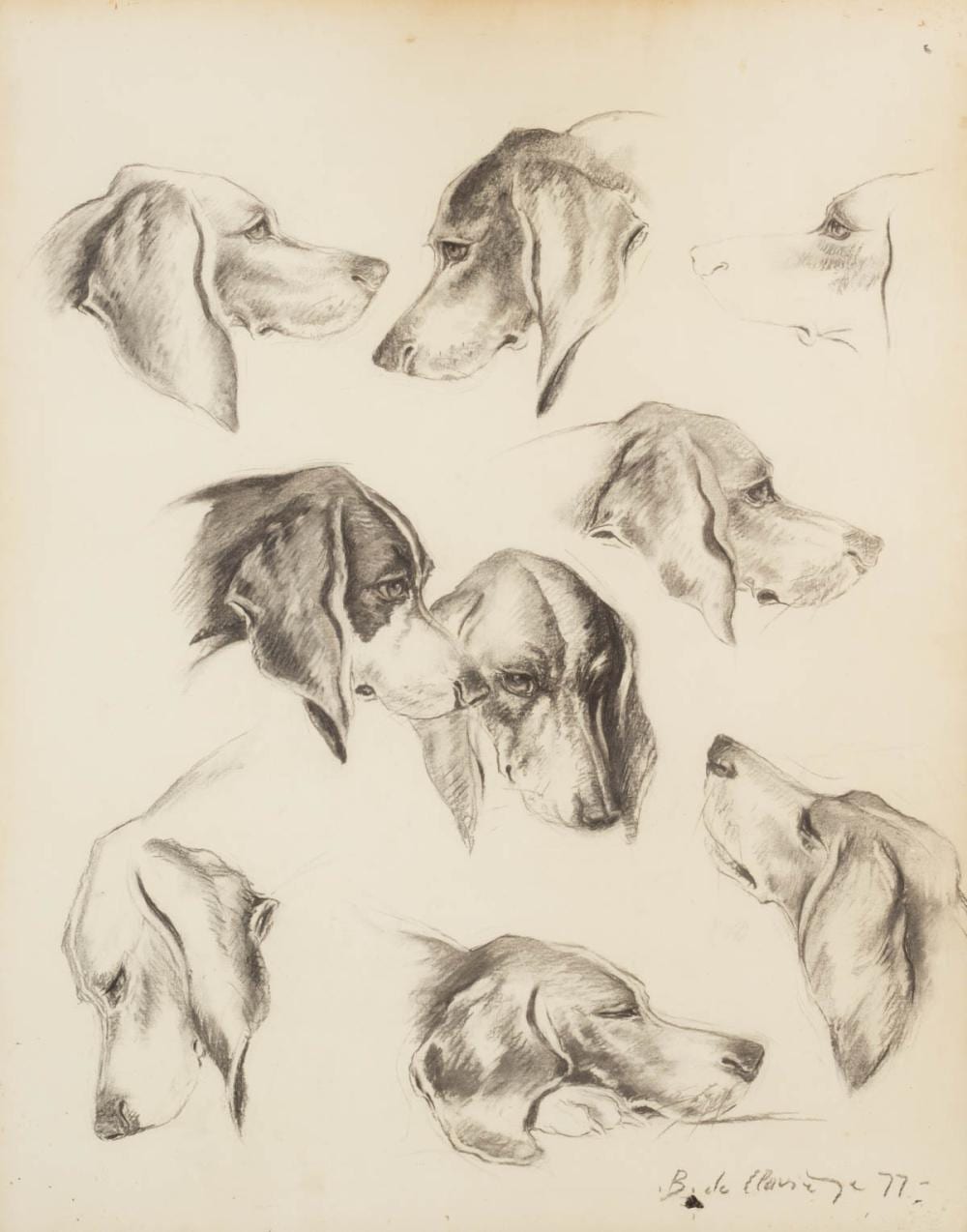 Bernard De Claviere comparable auction result: bernard de claviere french 1934 2016 study of dogs