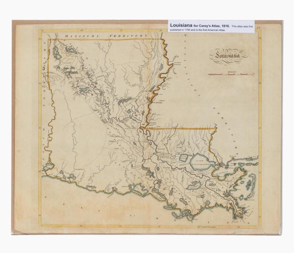 Matthew Carey comparable auction result: matthew carey hand colored map of louisiana 1816