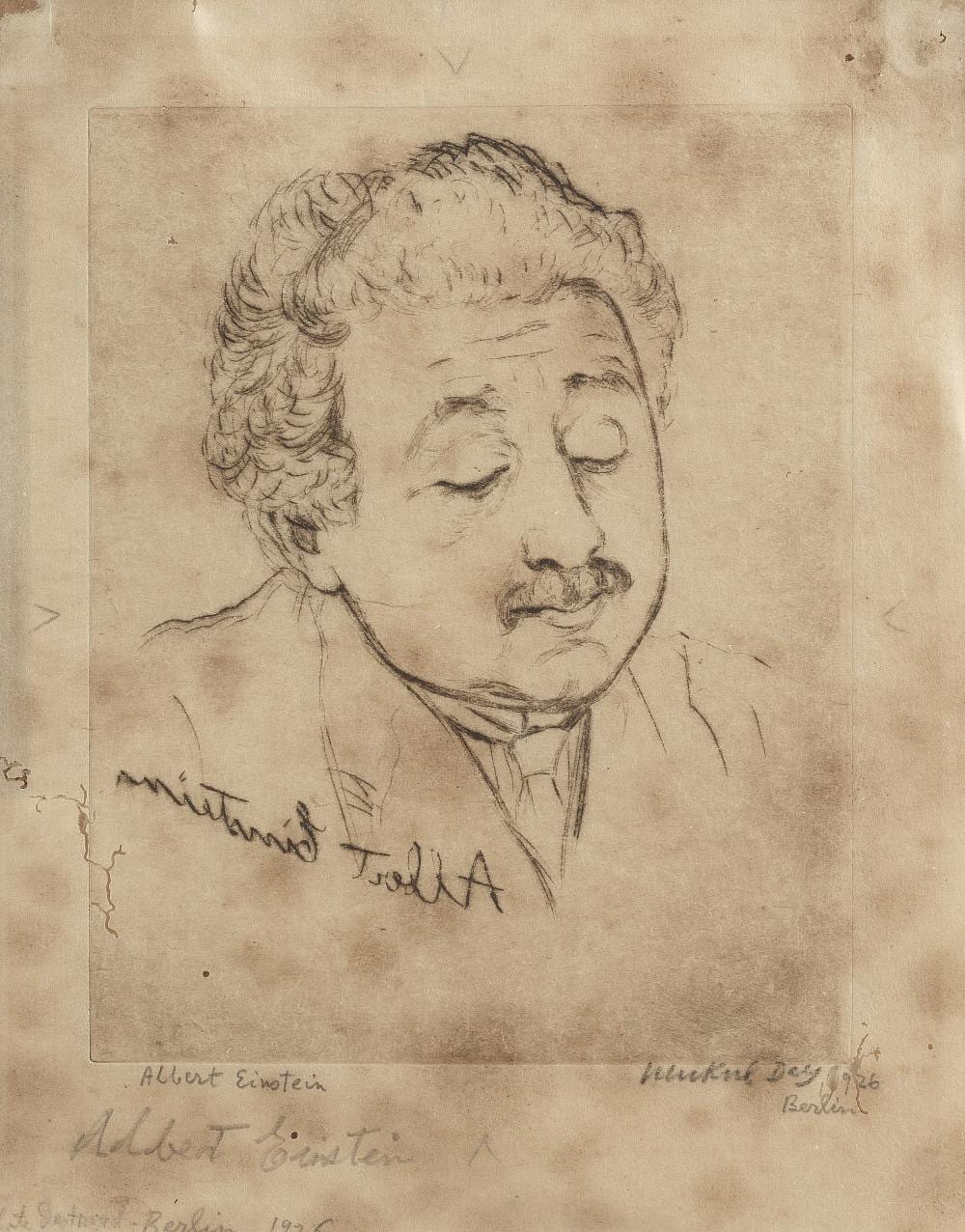 Mukul Dey comparable auction result: mukul dey indian 1895 1989 albert einstein sheet 19 x 15 cm 7 1 2 x 6in further inscribed albert einstein plate destroyed berlin 1926