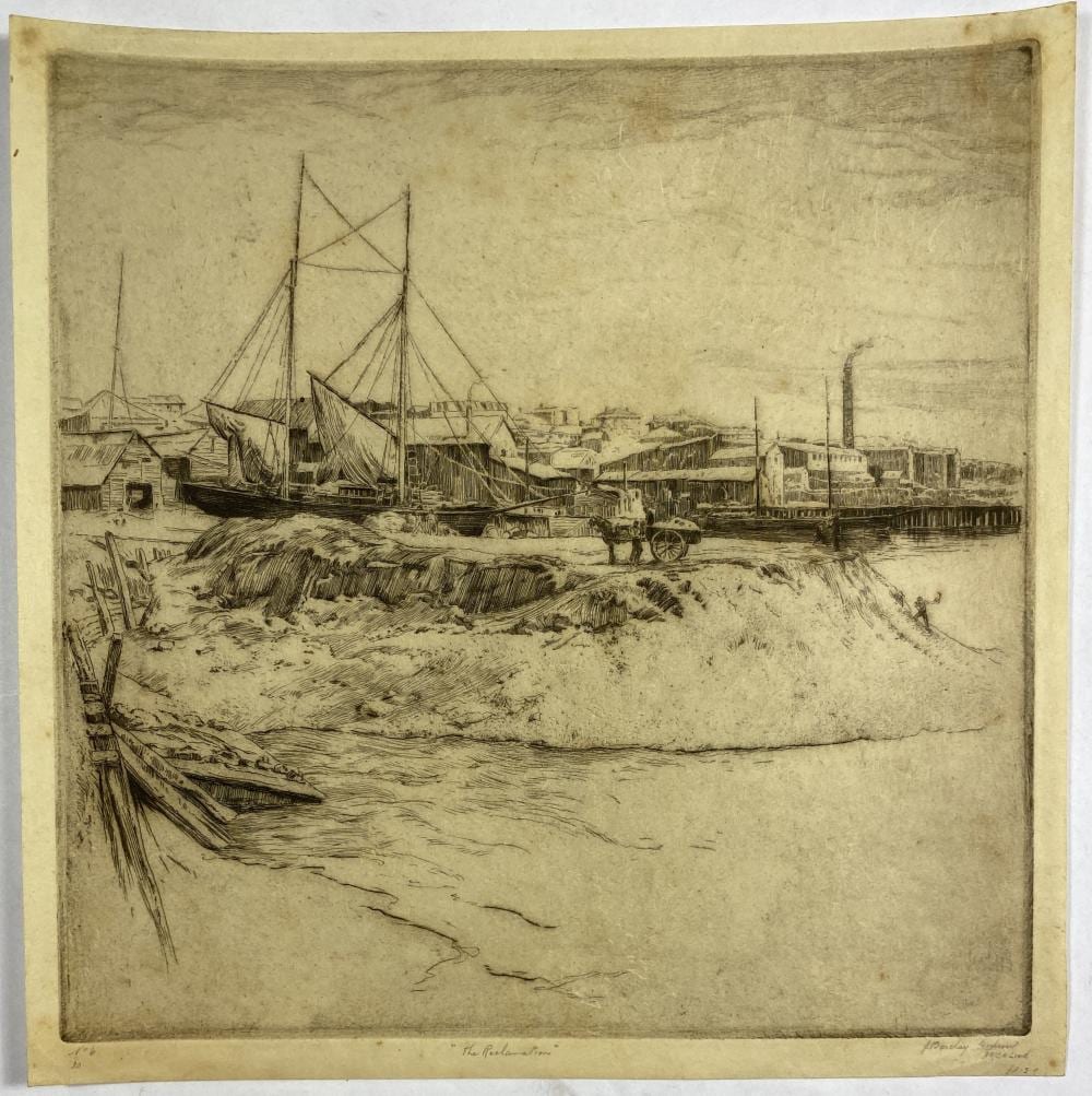 John Barclay Godson comparable auction result: john barclay godson 1882 1957 the reclamation 9 etching ed 50