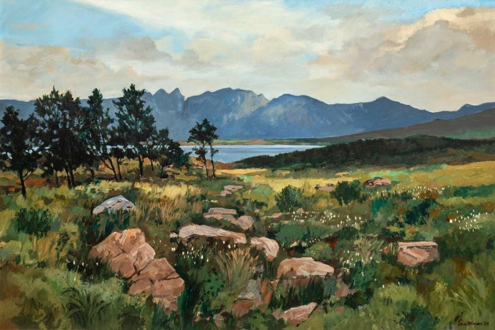 Eben van der Merwe comparable auction result: eben van der merwe sa born 1932 oil dam landscape signed dated 89 76 x 113
