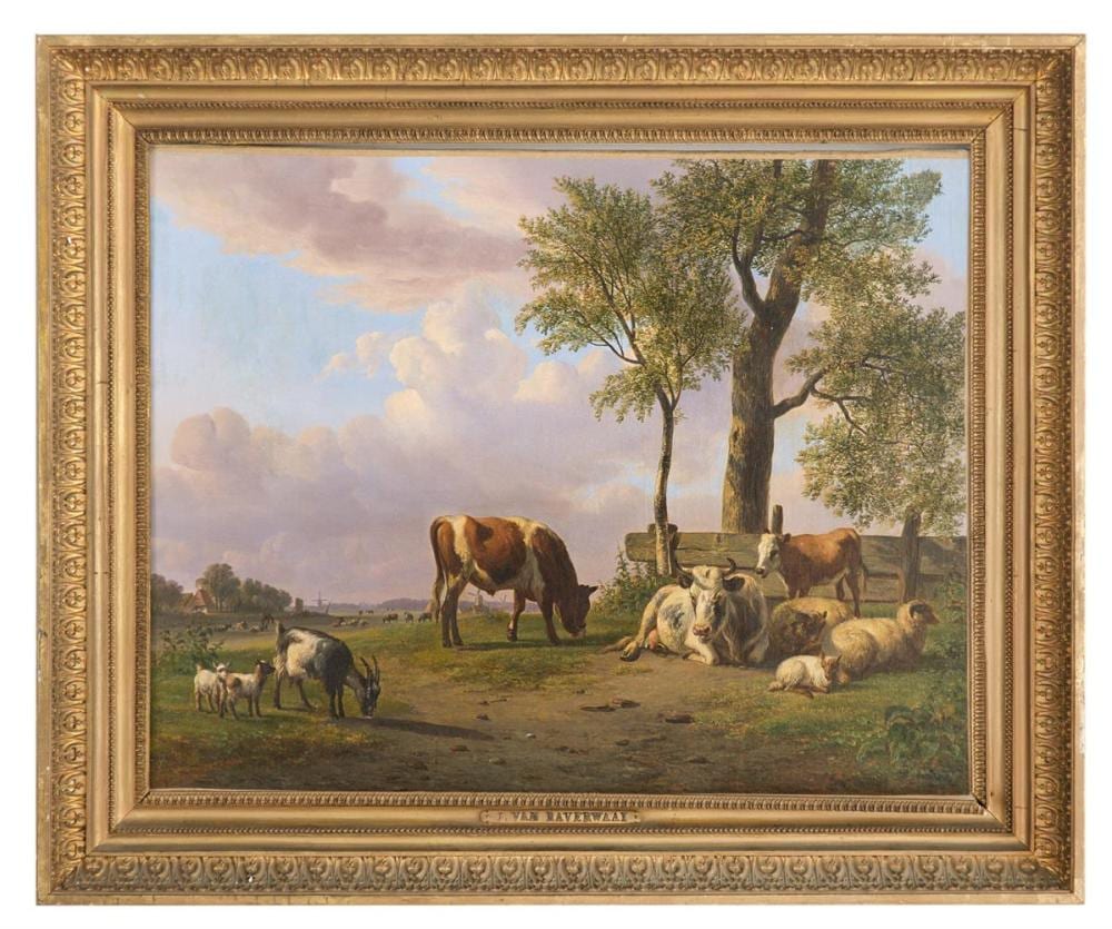 Jan van Ravenswaay comparable auction result: jan van ravenswaay dutch 1789 1869 farm scene with cattle and sheep