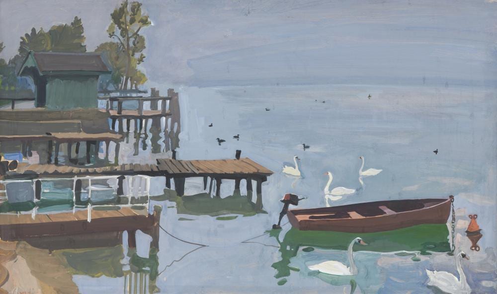 Alexander Goudie comparable auction result: alexander goudie british 1933 2004 morning visit 36 5 x 62 cm 14 3 8 x 24 7 16 in