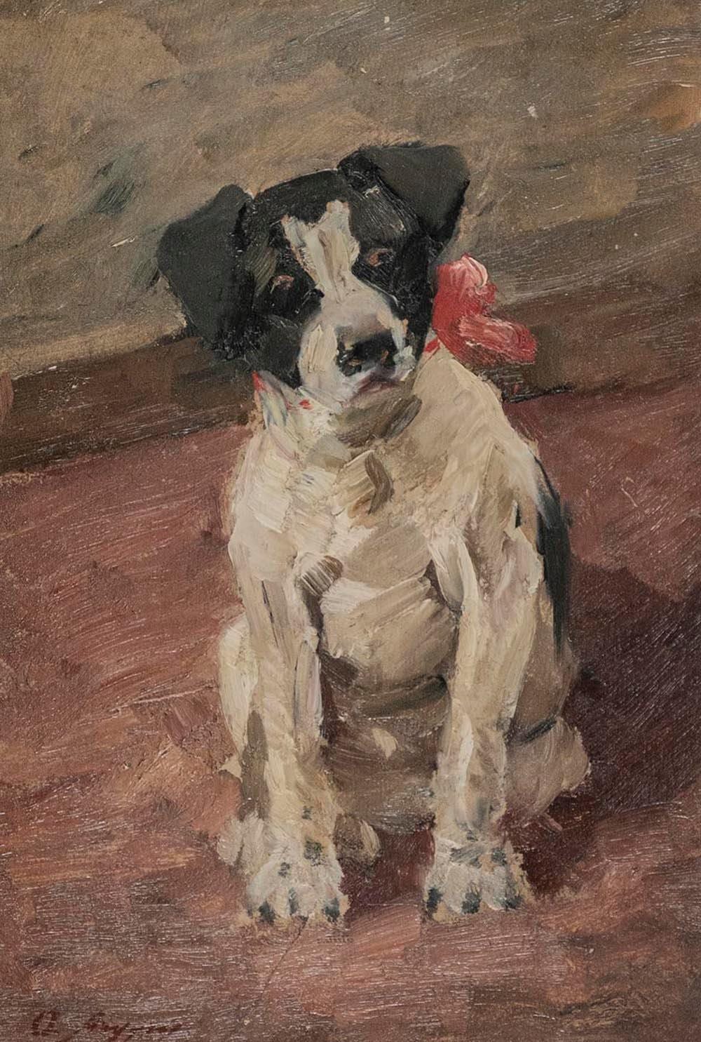 Oumbertos Argyros comparable auction result: oumbertos argyros 1882 1963 young female puppy with a red hair bow