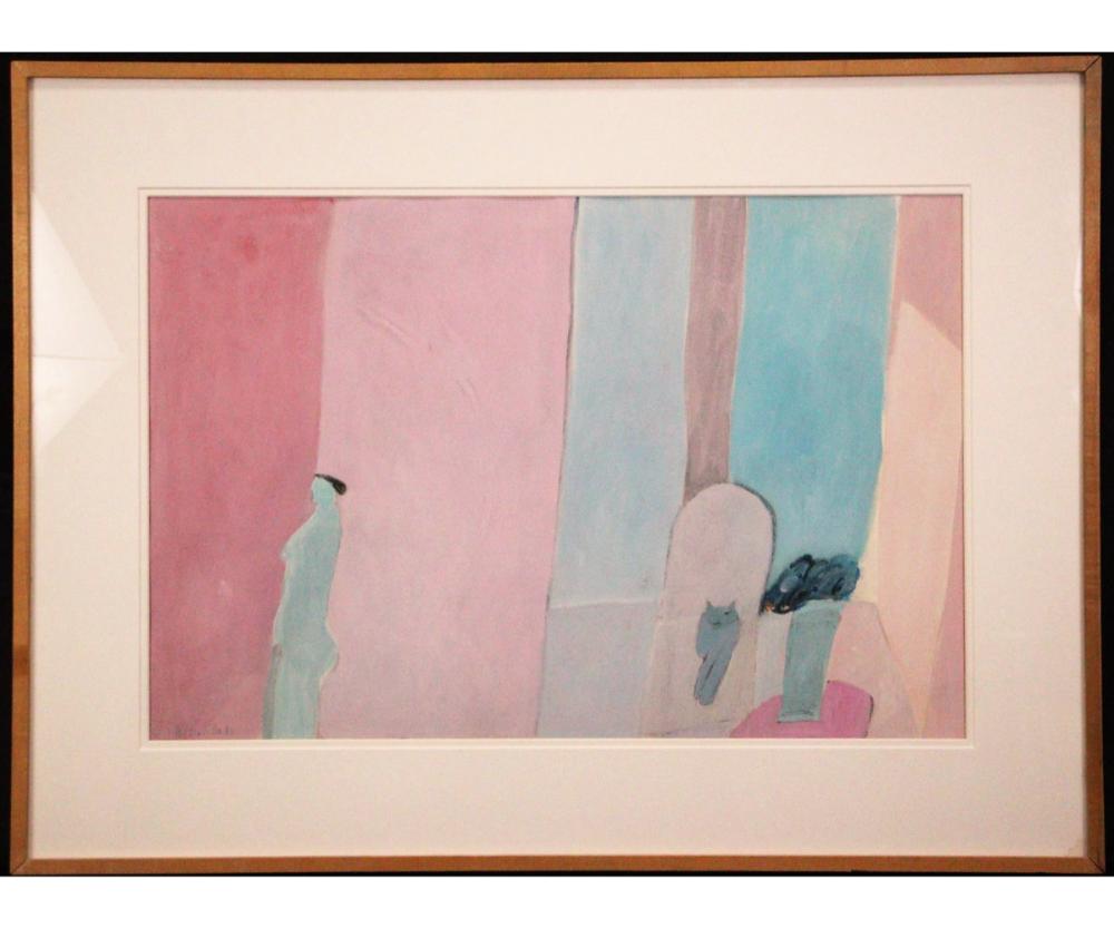 Joy Laville comparable auction result: joy laville woman cat gouache on paper