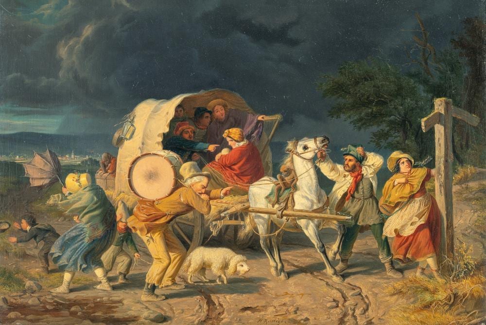 Heinrich Franz Gaudenz von Rustige comparable auction result: heinrich franz gaudenz von rustige fahrendes volk an der wegkreuzung bei aufkommendem unwetter