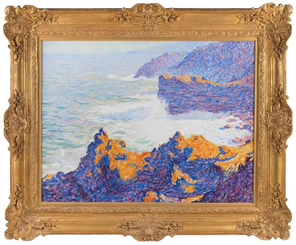 e ambrose webster massachusetts 1869 1935 volcanic cliffs azores 1913 oil on canvas 29 5 x 39 25 framed 40 x 49 5 · Eldred's · 2021-11-19 E. Ambrose Webster comparable auction result: e ambrose webster massachusetts 1869 1935 volcanic cliffs azores 1913 oil on canvas 29 5 x 39 25 framed 40 x 49 5