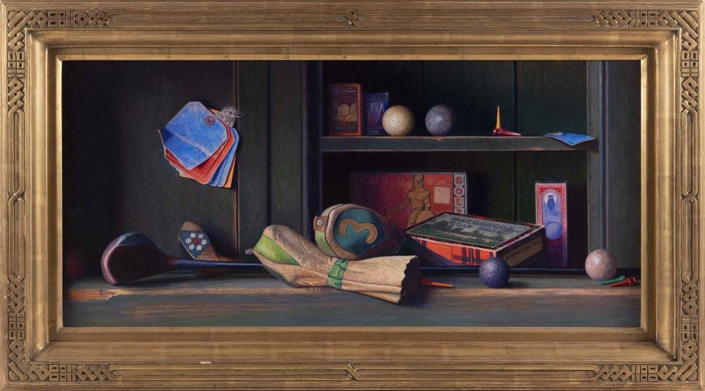 Sid Willis comparable auction result: sid willis new hampshire massachusetts b 1930 golf themed still life oil on panel 14 x 31 framed 20 x 37