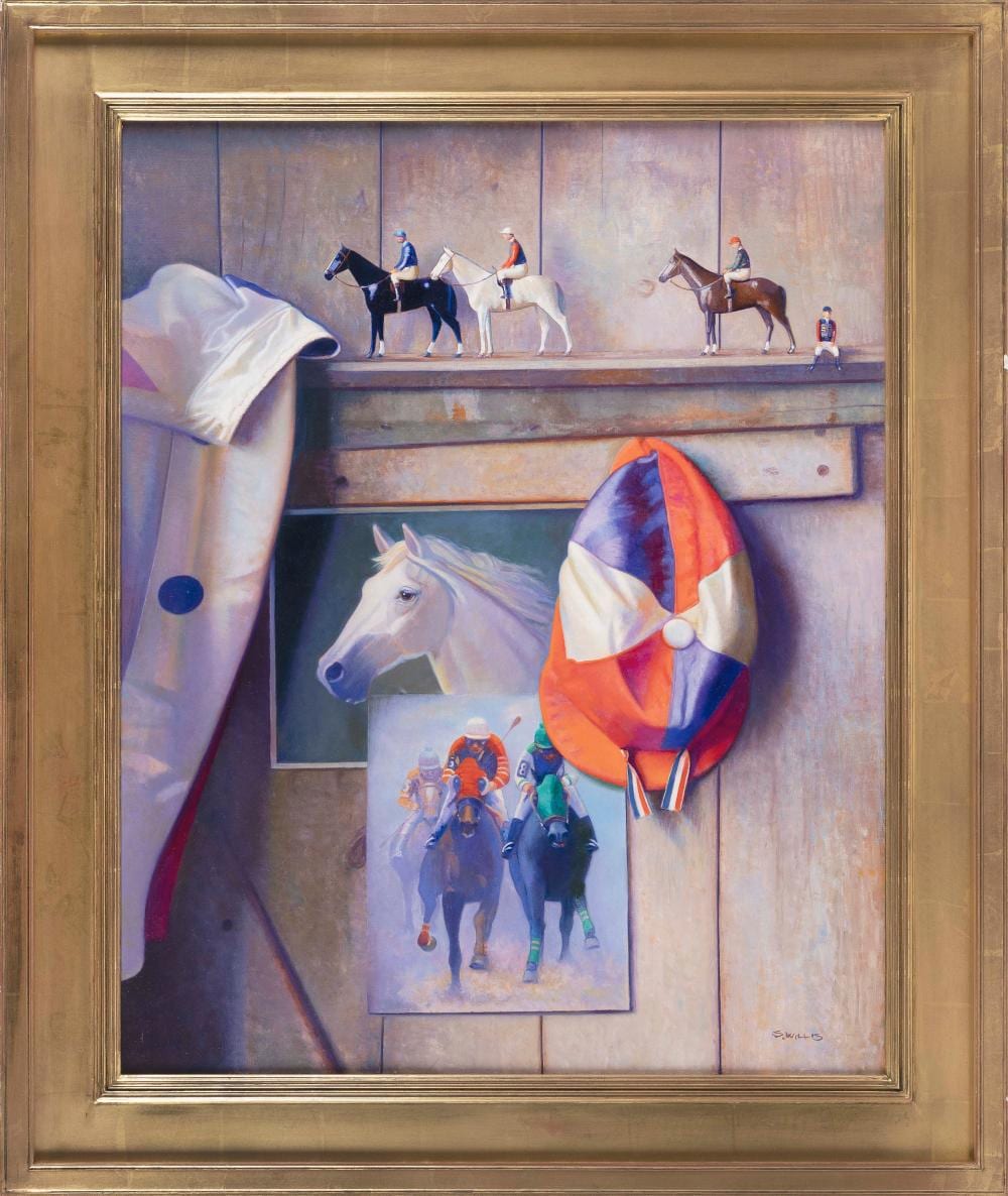 Sid Willis comparable auction result: sid willis new hampshire massachusetts b 1930 silks oil on panel 30 x 24 framed 37 x 31