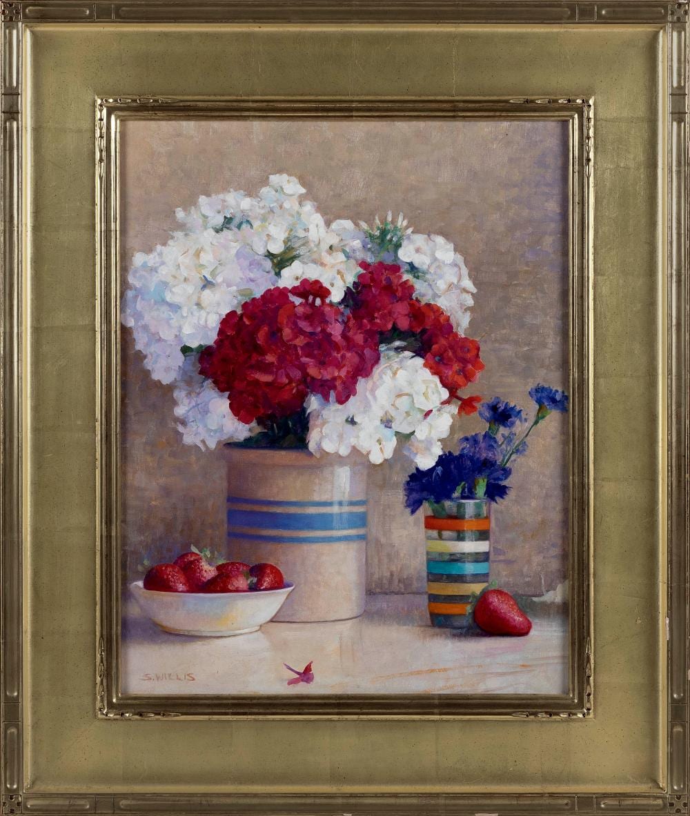 Sid Willis comparable auction result: sid willis new hampshire massachusetts b 1930 phlox oil on panel 18 x 14 framed 25 x 21