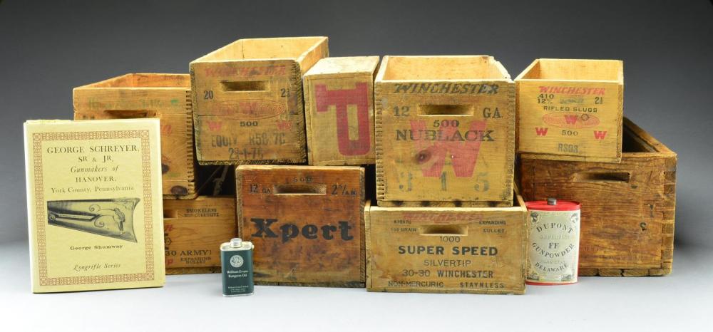 14 ANTIQUE WOODEN AMMUNITION CRATES & FIREARMS sold by Poulin Antiques & Auctions, lot 1567 — auction record photograph