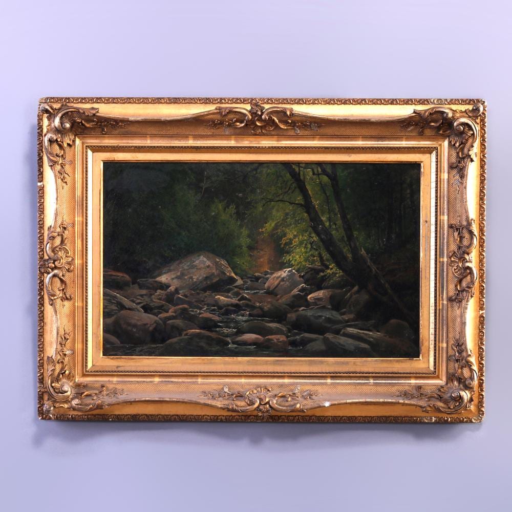 Antique Landscape Painting, Mountain Stream, attr H. Wyant,circa 1890 sold by Winfield Auction Gallery, lot 2086 — auction record photograph