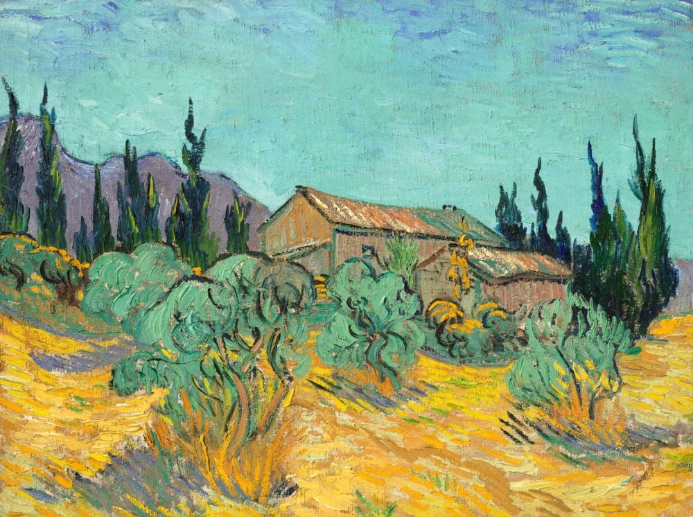 Vincent van Gogh (1853-1890) - Cabanes de bois parmi les oliviers et cyprès comparable sale