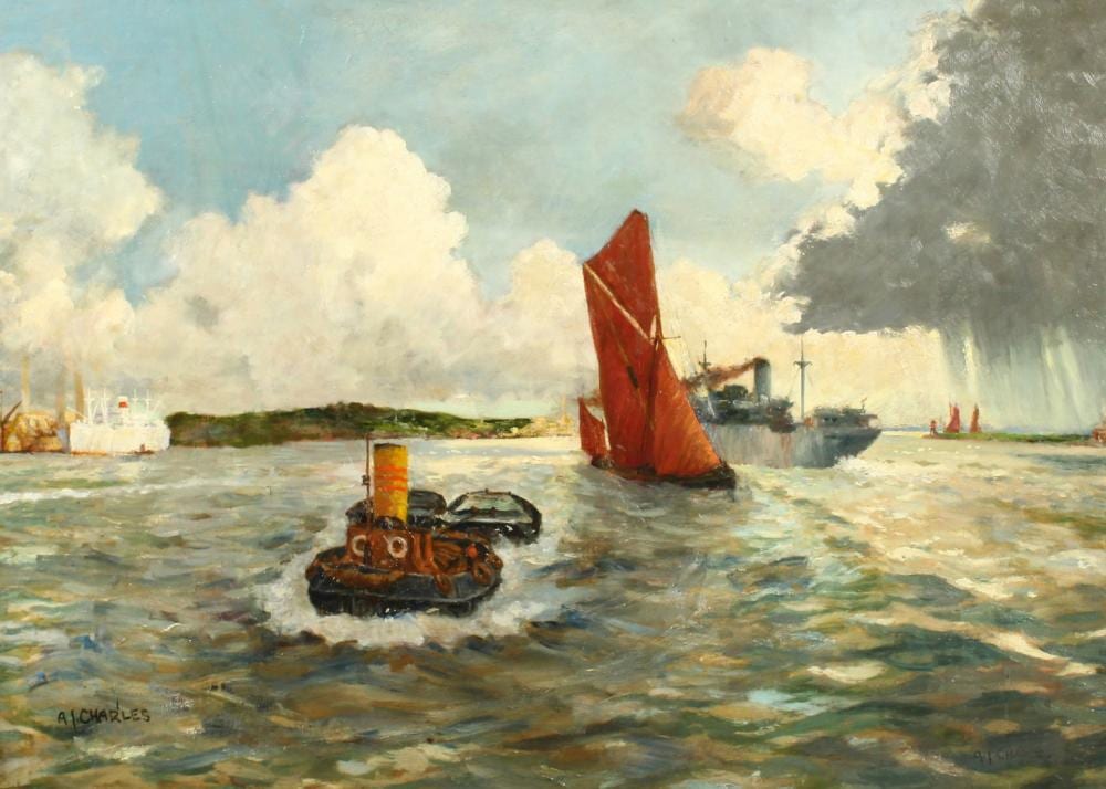 A. (1768) Charles comparable auction result: a charles 20th century shipping leaving port oil on panel signed 24 x 33