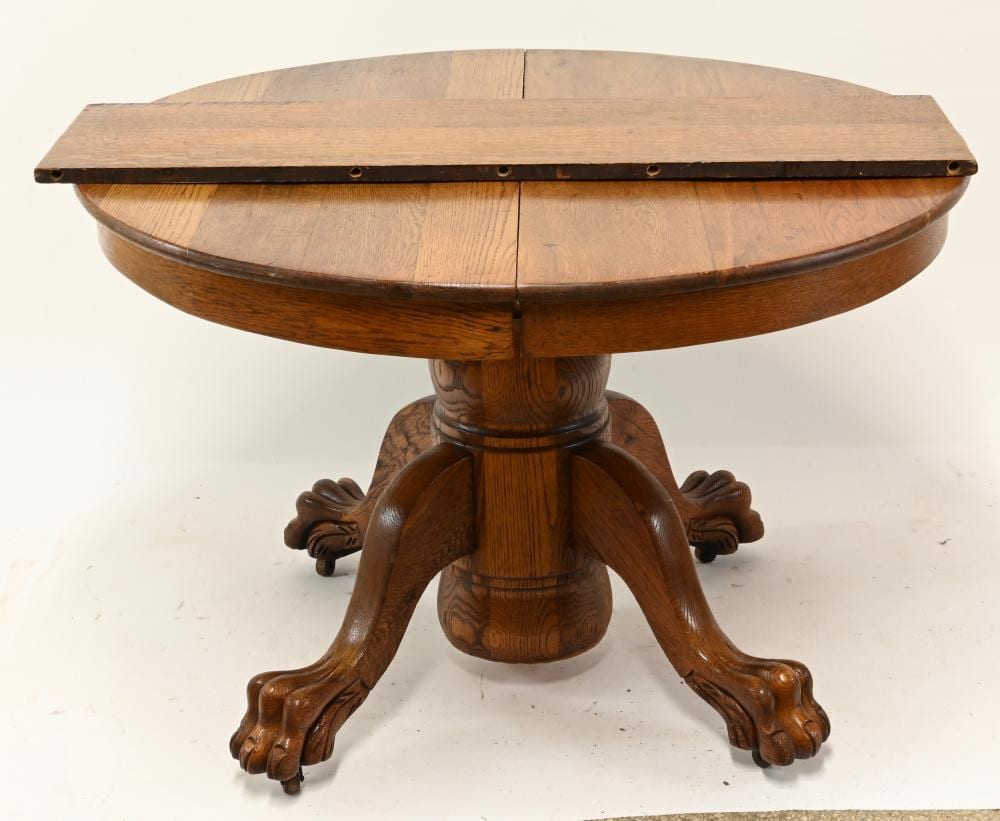 Antique American Solid Oak Claw Foot Dining Table sold by Mebane Antique Auction, lot 308 — auction record photograph