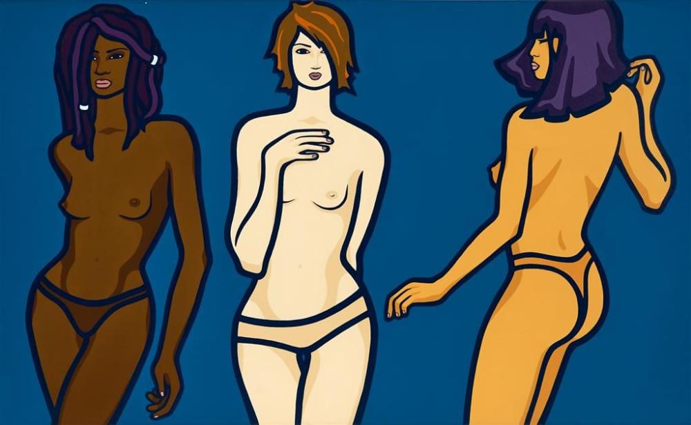 Hazel Dooney comparable auction result: hazel dooney 1978 coloured girls homage to mod 1998 high gloss enamel on canvas 127 x 208 cm signed and dated to lower righ