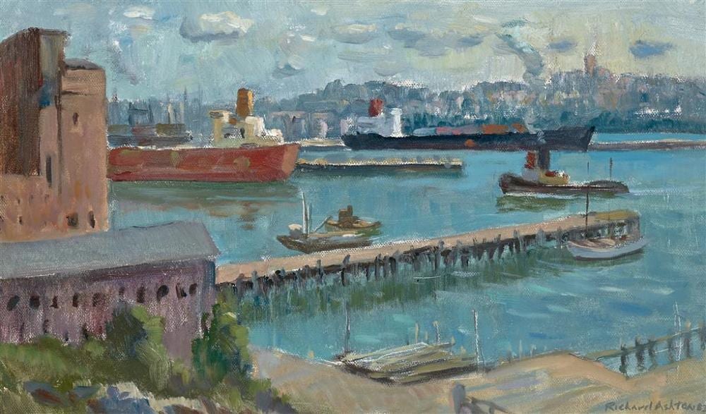 Julian Richard Ashton comparable auction result: julian richard ashton 1913 2001 balmain shipping 1987 oil on canvas on board 21 5 x 37 cm frame 36 x 52 x 2 cm signed and da