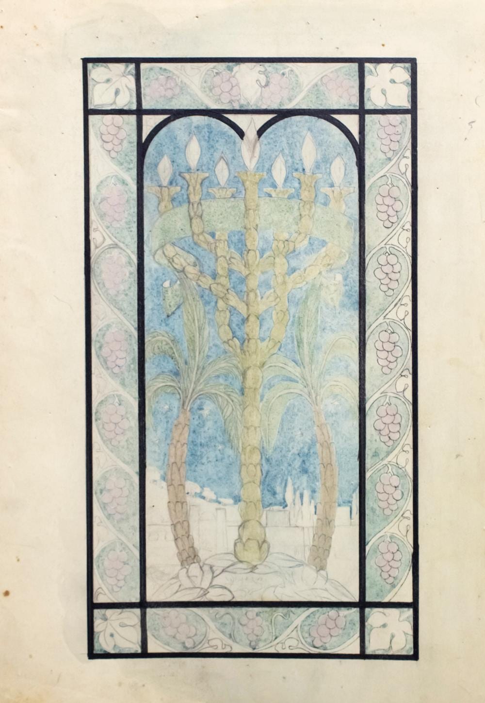 Shmuel Ben David comparable auction result: shmuel ben david 1884 1927 bezalel menorah watercolor pencil and ink on paper