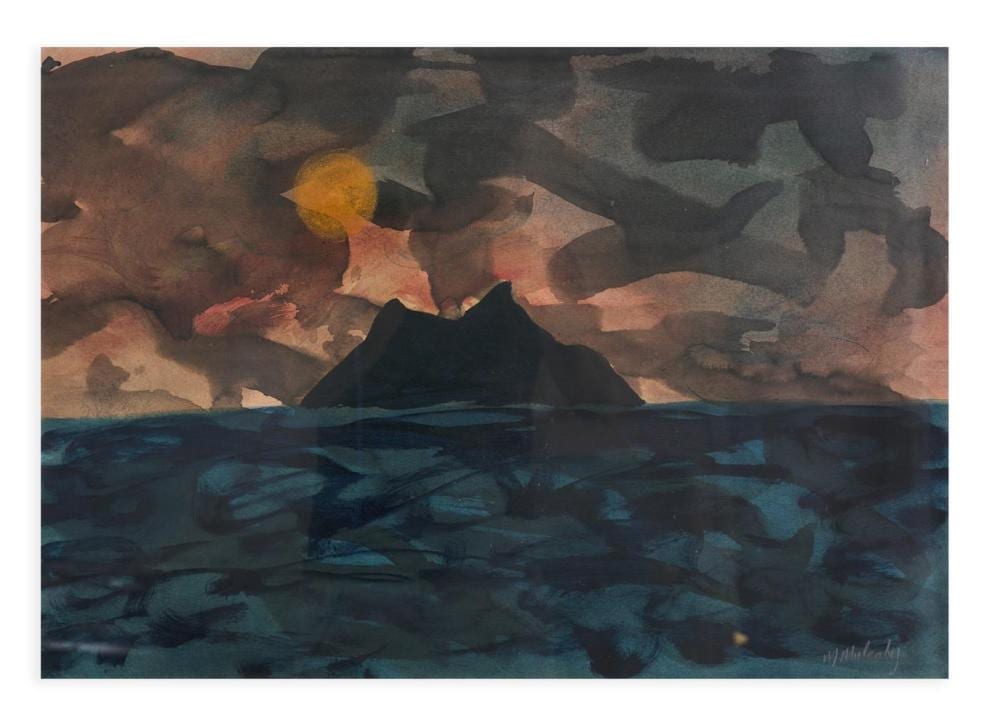 michael mulcahy b 1952 island series ink watercolour and pastel on paper 45 5 x 64 5cm signed provenance with taylor galleries label verso · Adam's · 2021-11-02 Michael Mulcahy comparable auction result: michael mulcahy b 1952 island series ink watercolour and pastel on paper 45 5 x 64 5cm signed provenance with taylor galleries label verso