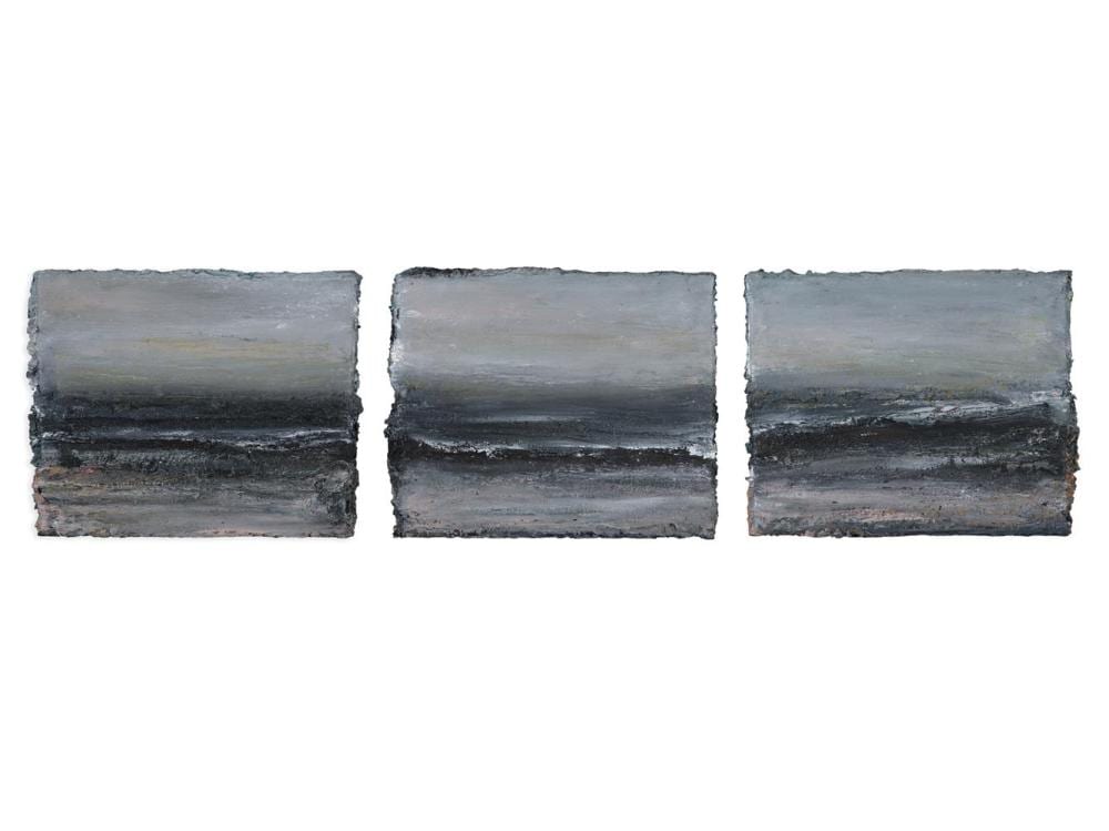 Mary Lohan comparable auction result: mary lohan b 1954 rain coming in iv triptych oil on canvas each panel 25 5 x 35 5cm signed and dated 2004 verso provenance with taylor galleries label verso
