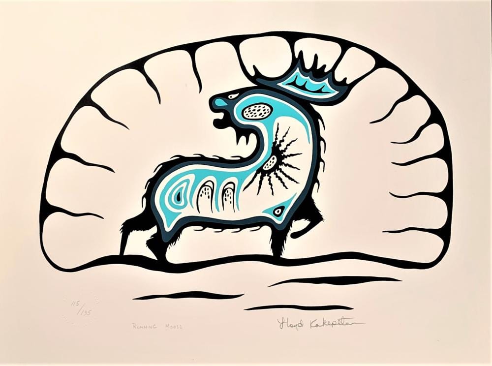 Lloyd Kakepetum comparable auction result: lloyd kakepetum running moose 1980