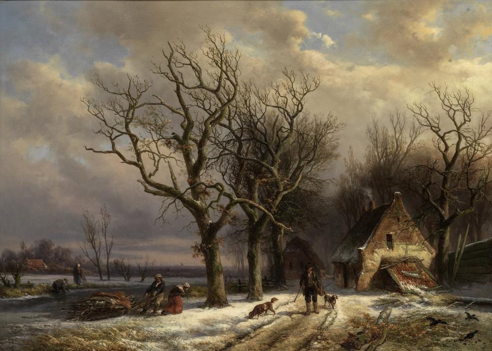 Alexander Joseph Daiwaille comparable auction result: alexander joseph daiwaille dutch 1818 1888 a winter landscape with figures collecting firewood a huntsman passing