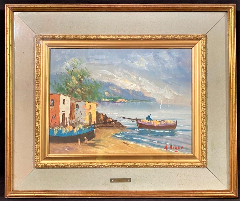 Anthony Rizzo comparable auction result: anthony rizzo 1919 2000 original oil on board seascape painting 20 in x 24 in