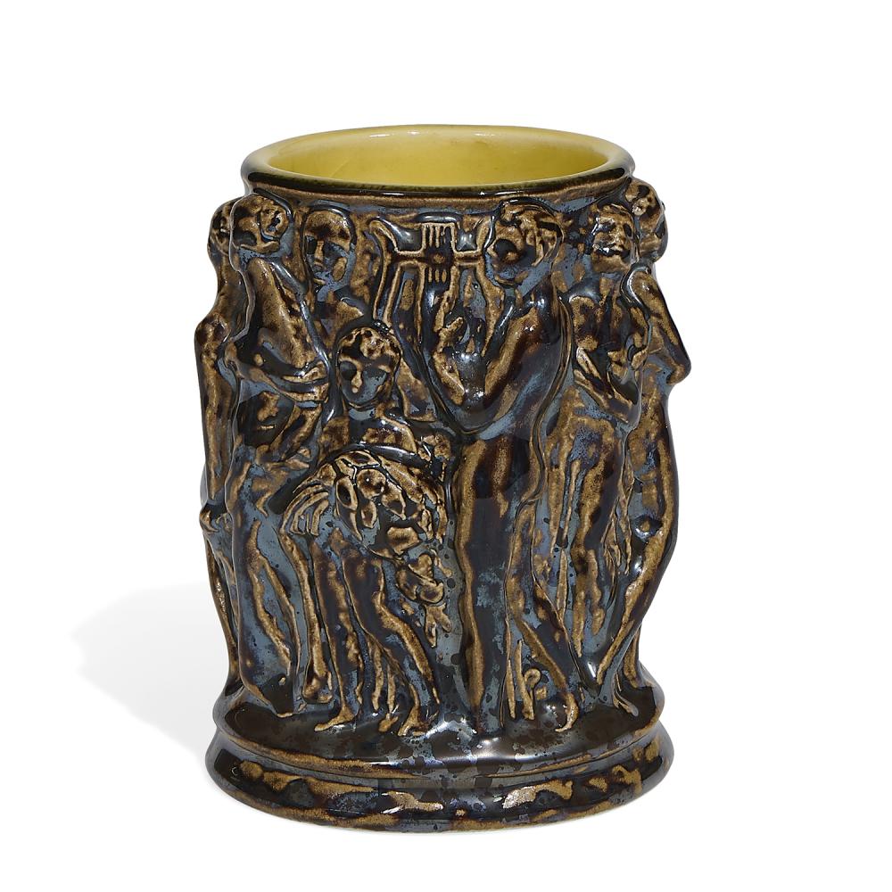 Louise Abel comparable auction result: louise abel 1894 1981 for rookwood pottery porcelain pencil holder with embossed nude men and women and a stork under nubian black