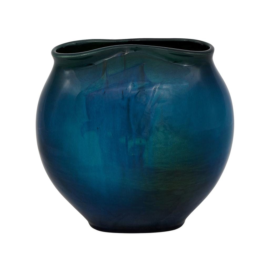 Sturgis Laurence comparable auction result: sturgis laurence 1870 1961 for rookwood pottery earthenware sea green glaze pillow vase with vision of galleon emerging through fo