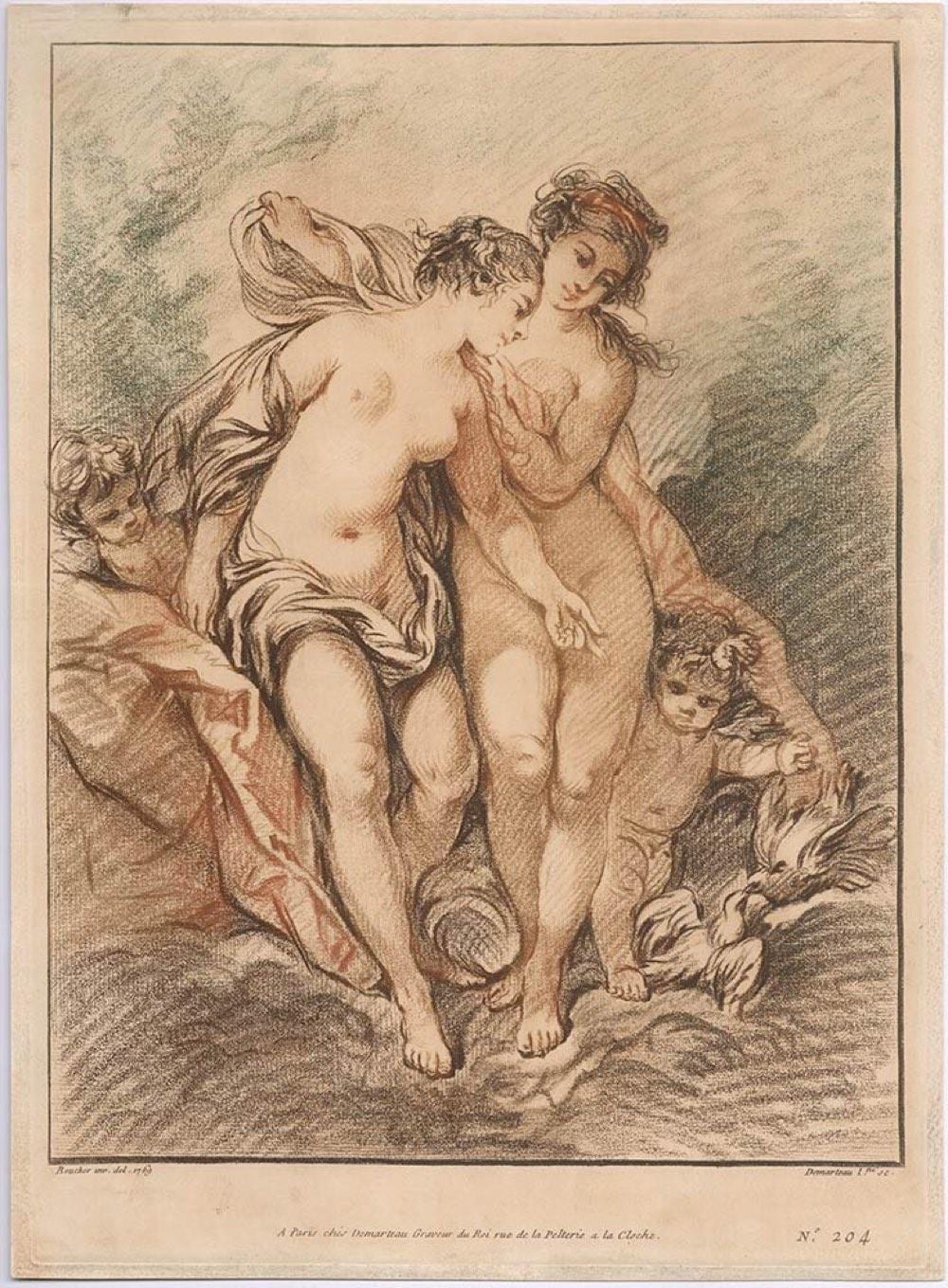 Gilles Demarteau comparable auction result: gilles demarteau 1722 1776 after fran ois boucher 1703 1779 deux nymphes et deux amours regardant des colombes