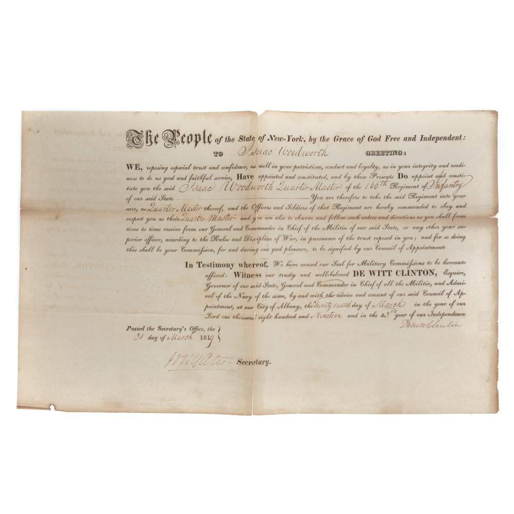 Dewitt Clinton comparable auction result: de witt clinton gov of ny signed commission