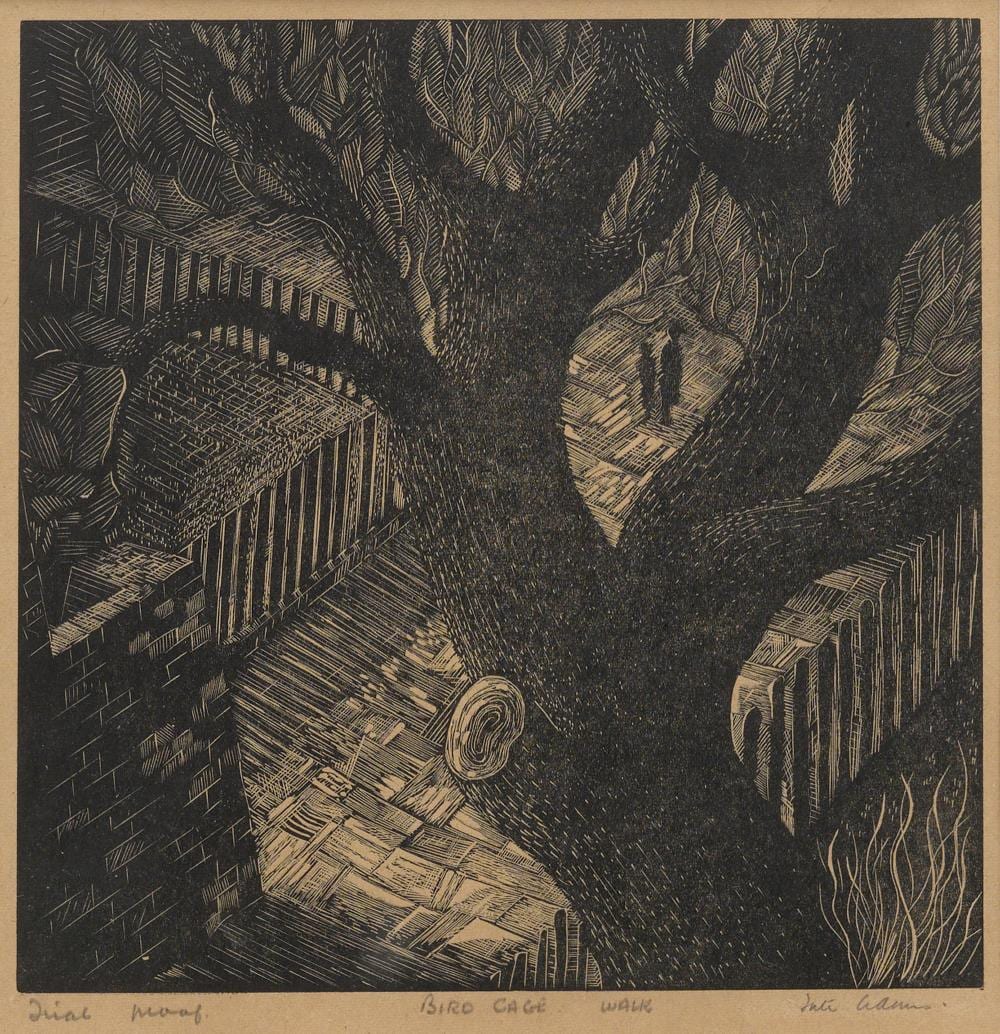 Tate Adams comparable auction result: tate adams 1922 2018 bird cage walk c 1954 woodcut ed t p