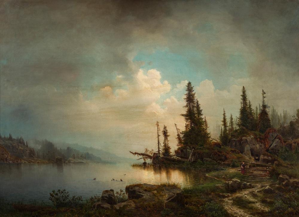 morten m ller skogslandskap med g ende kone 1889 · Grev Wedels Plass Auksjoner · 2021-11-24 Morten Müller comparable auction result: morten m ller skogslandskap med g ende kone 1889
